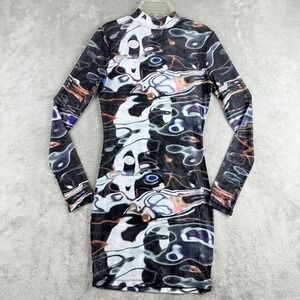 Tic Toc Dress Womens Small Black‎ Patterned Mesh Sheer Bodycon Sexy Clubwear